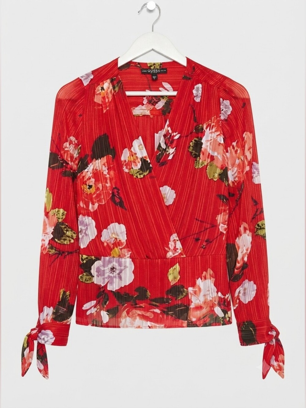 Guess XS Contemporary Romantic Feminine Resortwear Floral Peplum Surplice Blouse